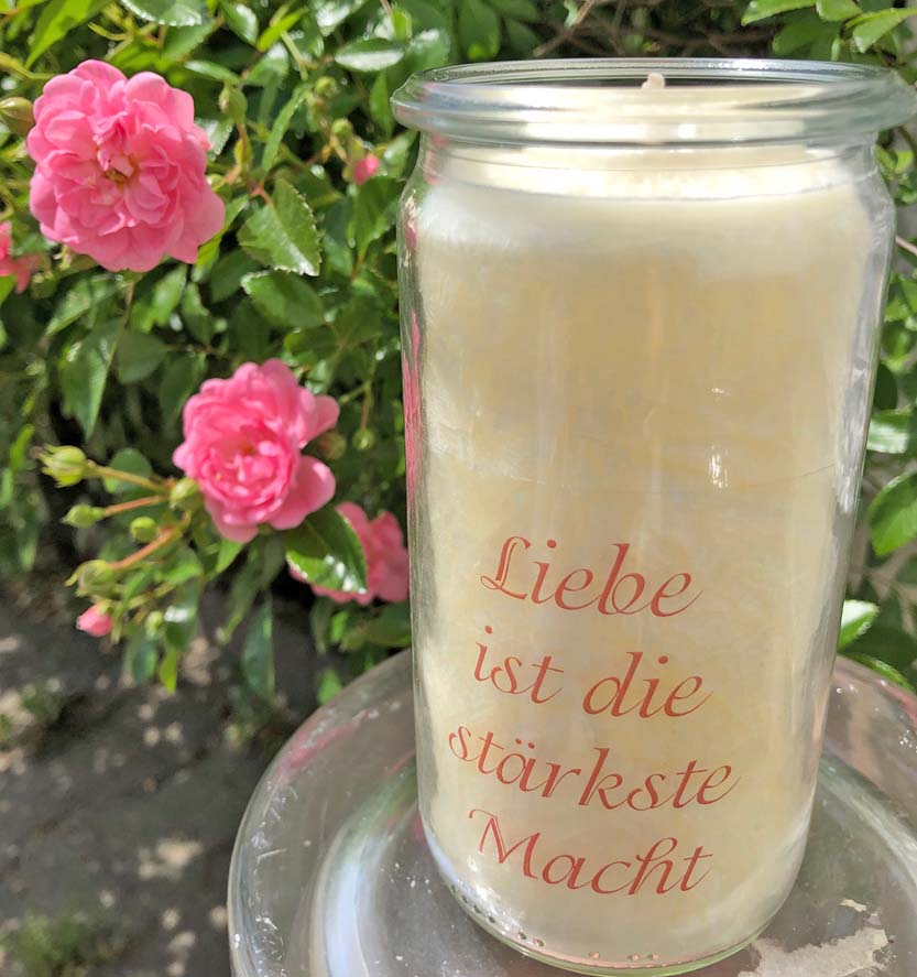 G-7301aweb Herzlicht-Kerze Liebe ist die stärkste Macht - 13 x 6 cm