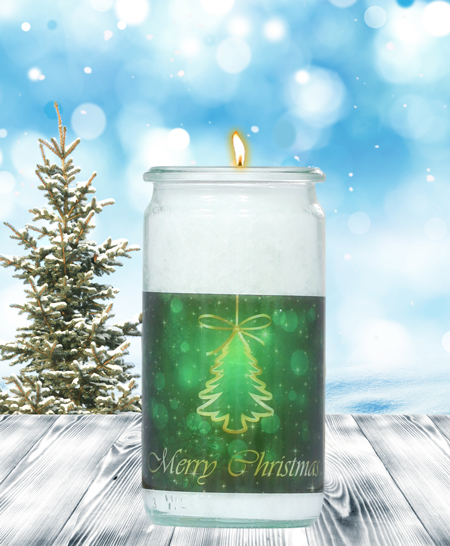 1856_0 Herzlicht-Kerze -Merry Christmas- Motiv 2 im Glas 13 x 6 cm