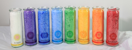 Chakra-KerzenLJ6mHcWSp7g6g Set: Herzlicht Chakra-Kerzen farbig + Raumreinigung 20 x 6 cm (8 Stück)
