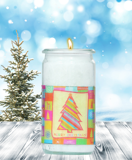 g-7211 Herzlicht-Kerze -Merry Christmas- Motiv 1 im Glas 13 x 6 cm